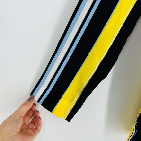 Halogen Blue Yellow Striped Shawl Neck Long Sleeve Tie Waist Pocket Blazer M - Picture 8 of 10